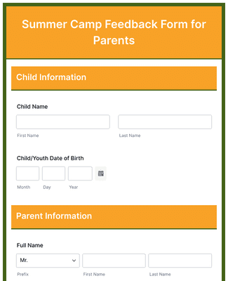 Form Templates: Summer Camp Feedback Form for Parents