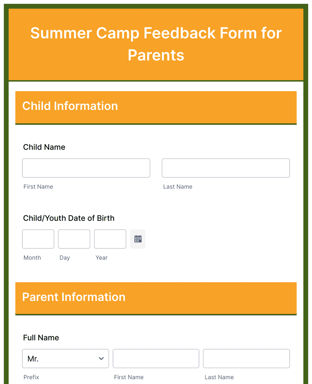 Summer Camp Feedback Form for Parents Form Template Jotform