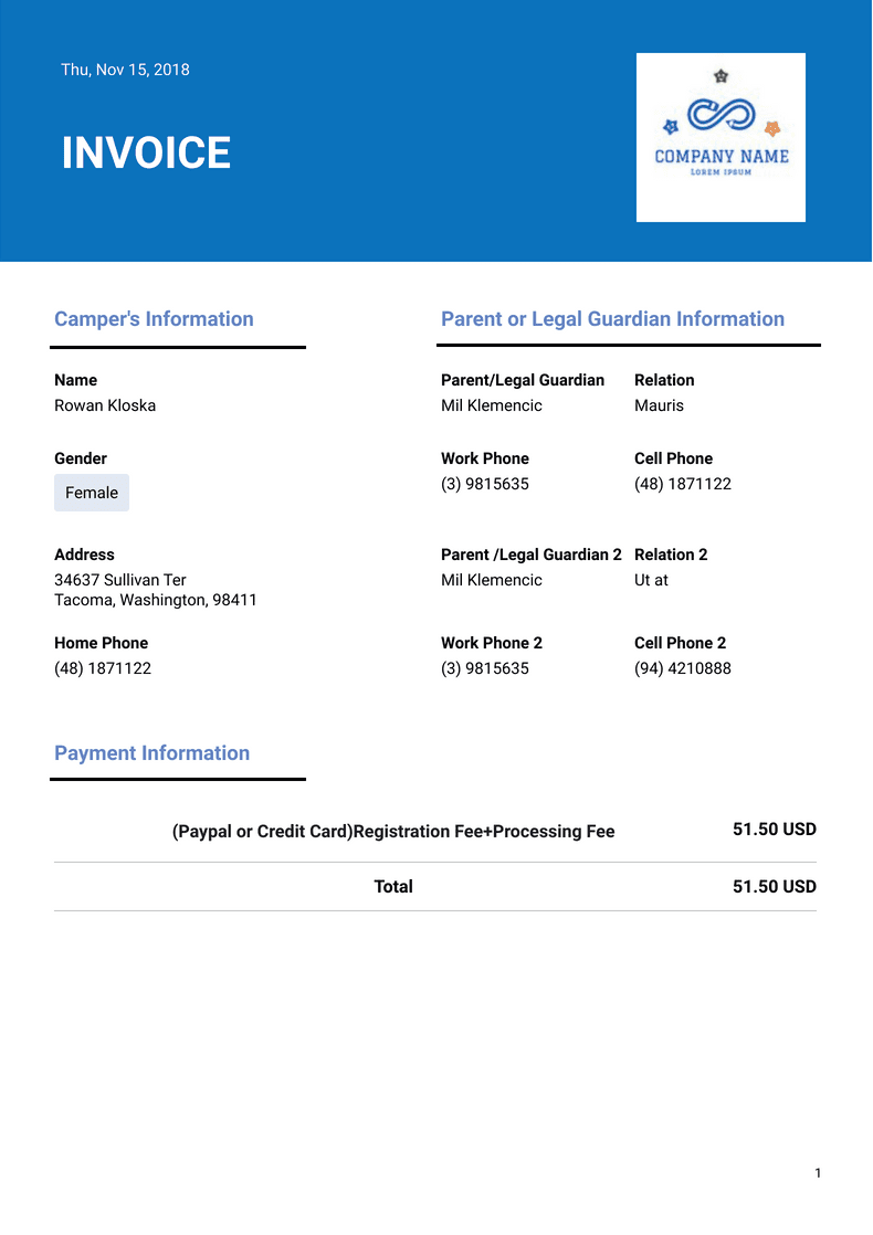 Summer Camp Invoice Template