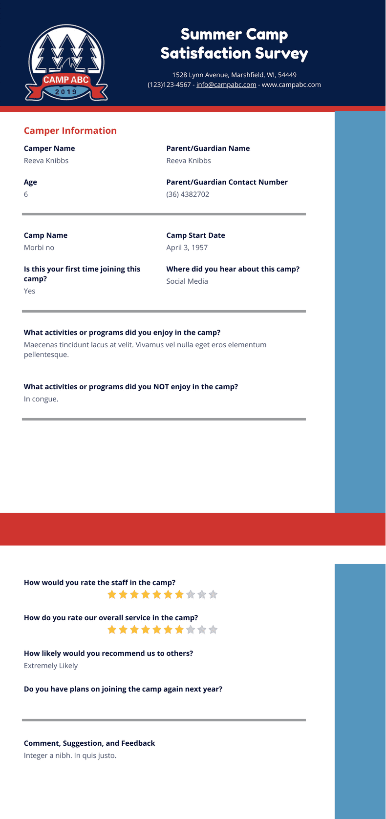 Summer Camp Satisfaction Survey PDF Templates Jotform