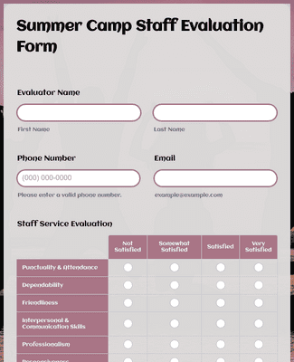 Form Templates: Summer Camp Staff Evaluation Form