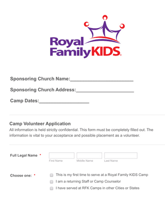 Form Templates: Summer Camp Volunteer Application