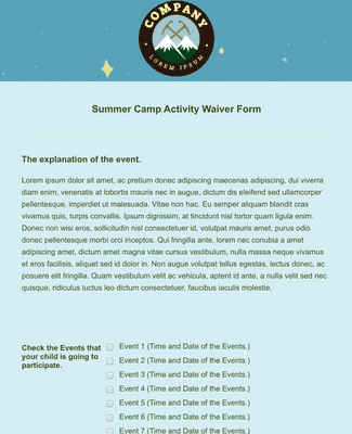 Summer Camp Waiver Form