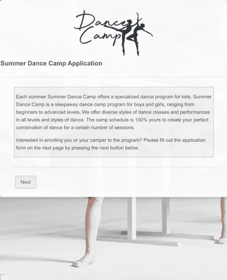 Summer Dance Camp Application Form