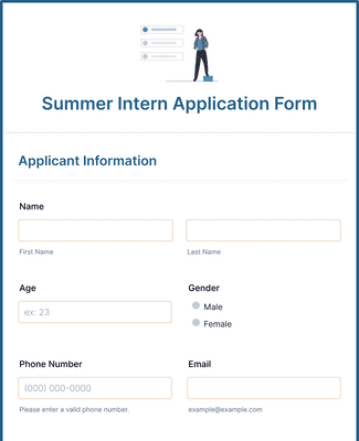 Form Templates: Summer Intern Application Form