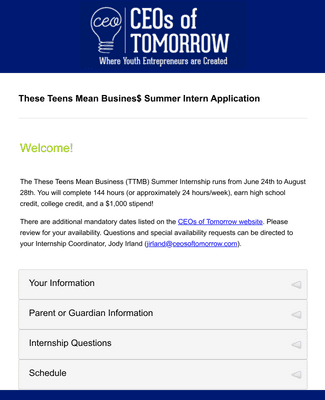 Form Templates: Summer Internship Application Form