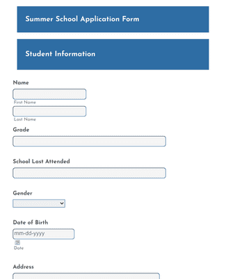 Form Templates: Summer School Application Form