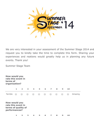 Form Templates: Summer Stage Feedback