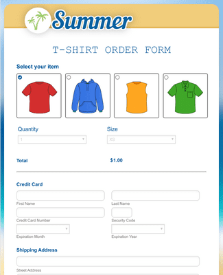 Summer T Shirt Order Form