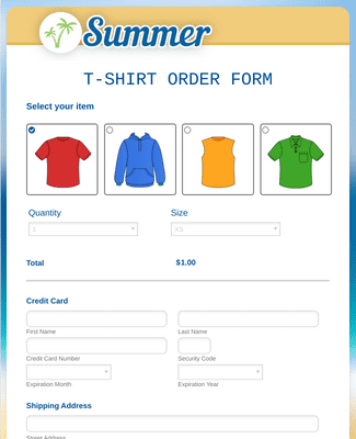 Summer T-Shirt Order Form