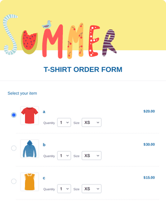 Form Templates: Summer T Shirt Order Form