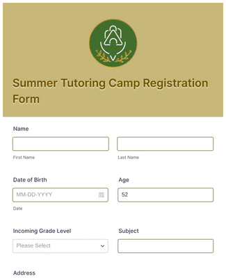 Form Templates: Summer Tutoring Camp Registration Form