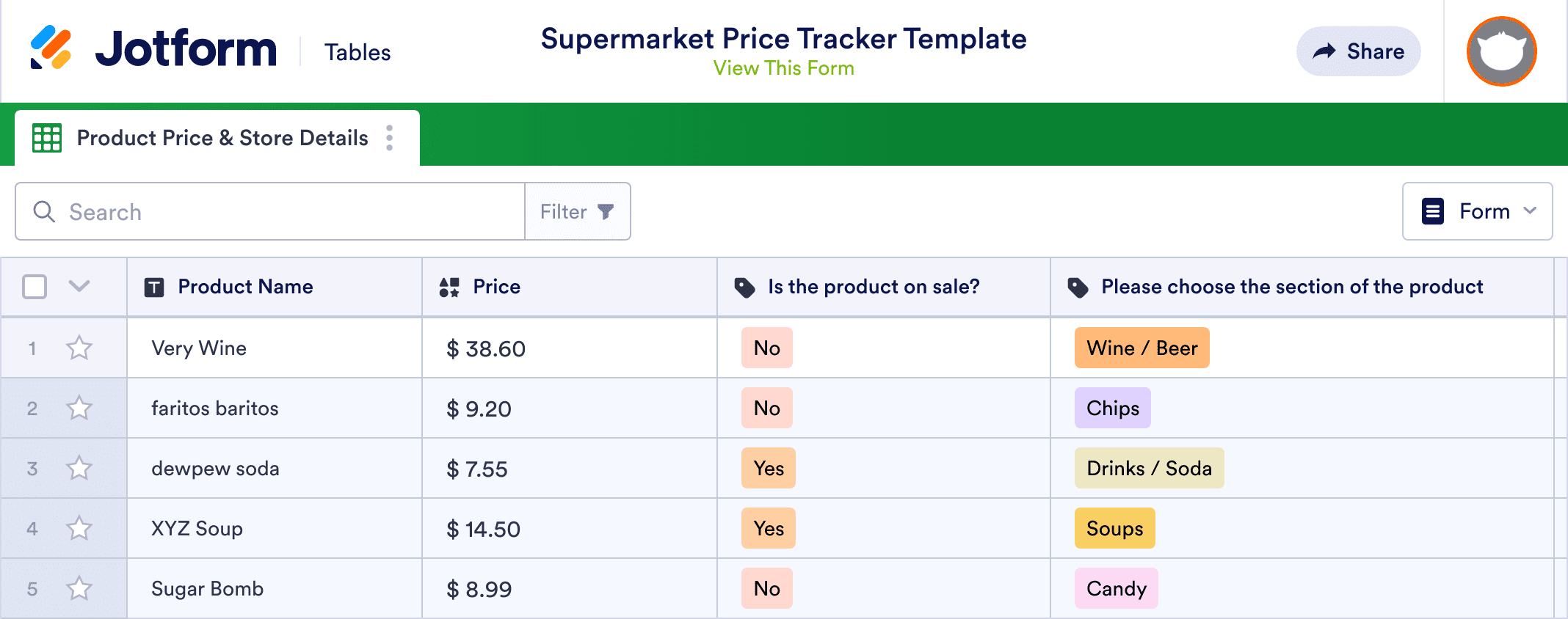 Supermarket Price Tracker Template