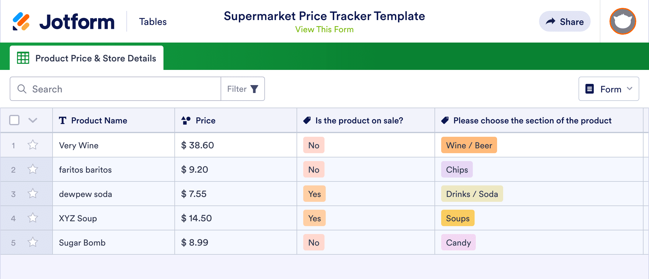 Supermarket Price Tracker Template