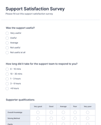 Form Templates: Support Satisfaction Survey