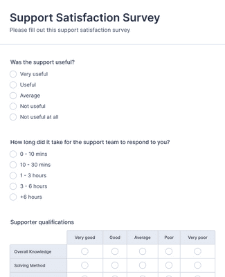 Form Templates: Support Satisfaction Survey