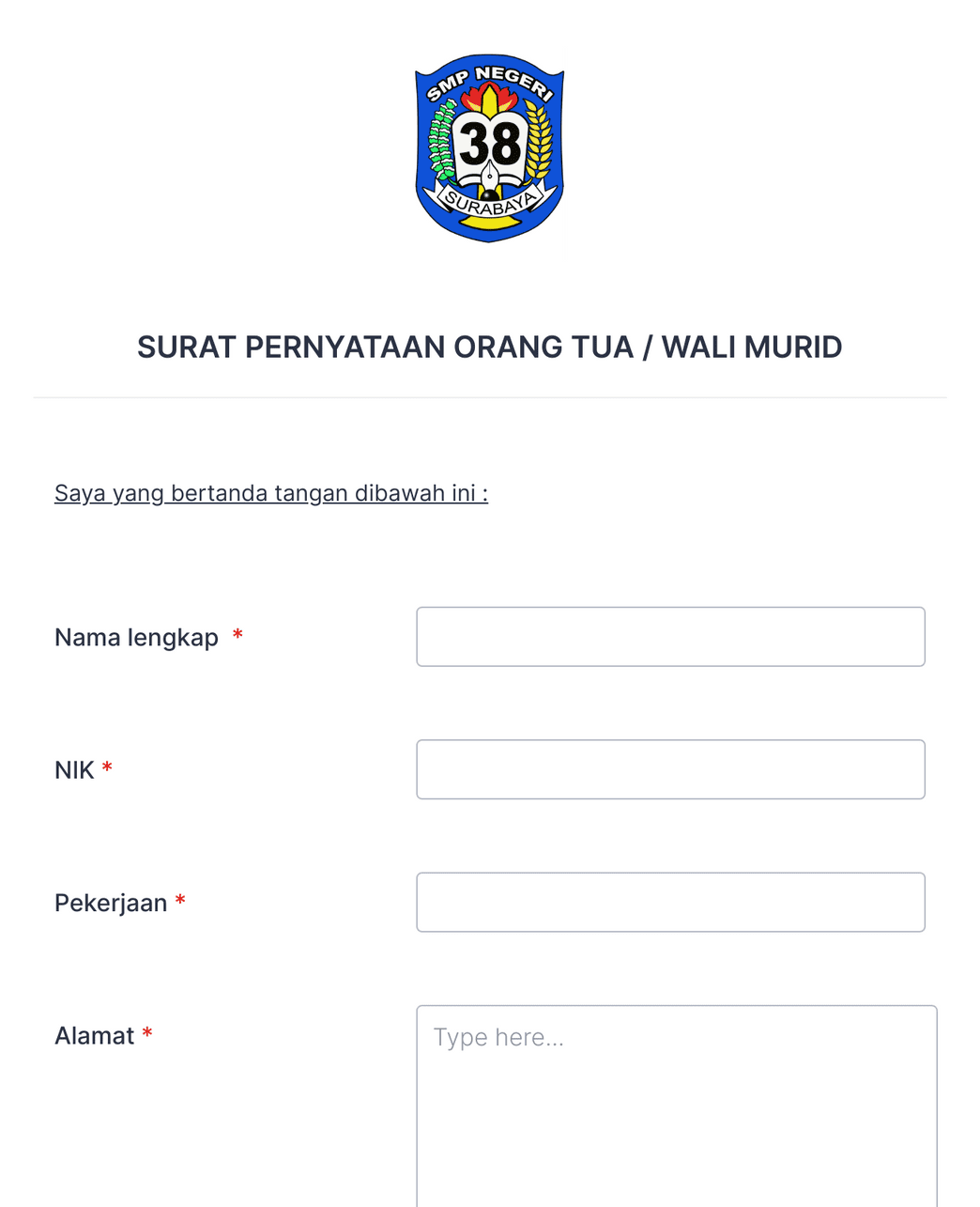 Surat Pernyataan Template Formulir Jotform