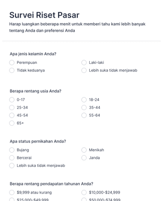 Survei Riset Pasar Template Formulir Jotform