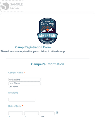 Form Templates: Swim Camp Registration Form