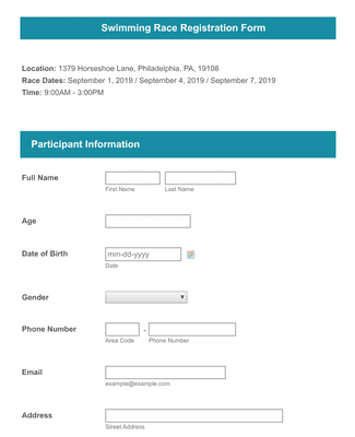 Form Templates: Swimming Race Registration Form