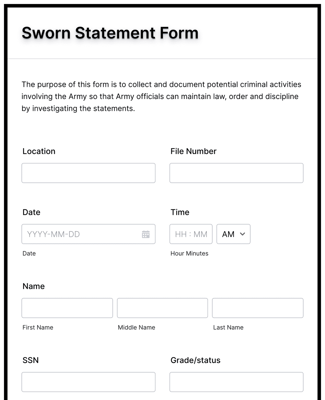 Sworn Statement Form Template Jotform 0972