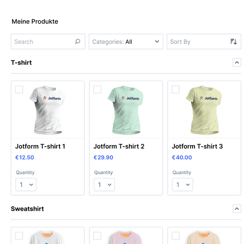 Form Templates: T Shirt Bestellformular