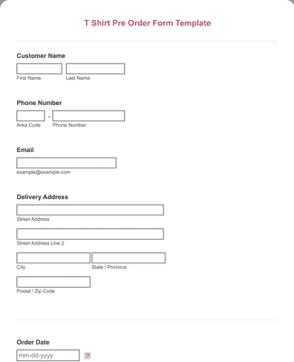 T Shirt Pre Order Form Template