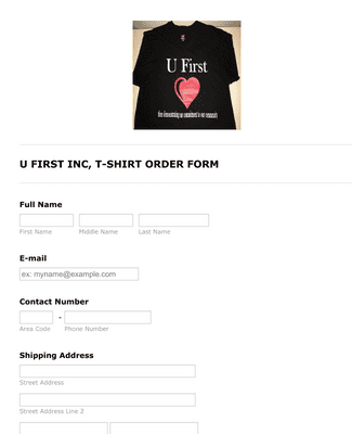 U First Inc. T Shirt Order Form