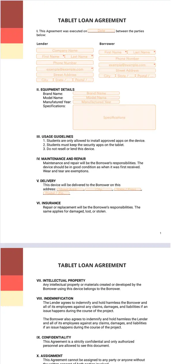Template tablet-loan-agreement-template