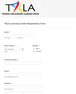 Form Templates: TALA Learning Center Registration Form