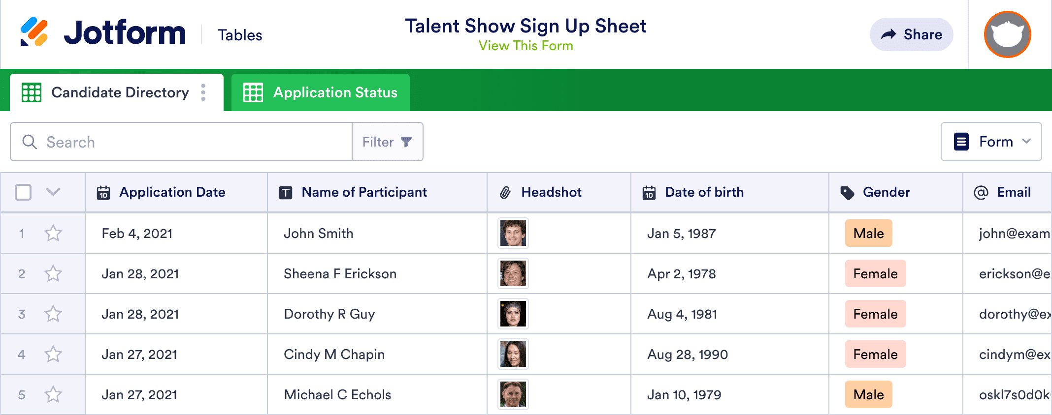 Talent Show Sign Up Sheet Template Jotform Tables