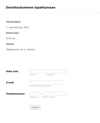 Tapahtuman ilmoittautumislomake