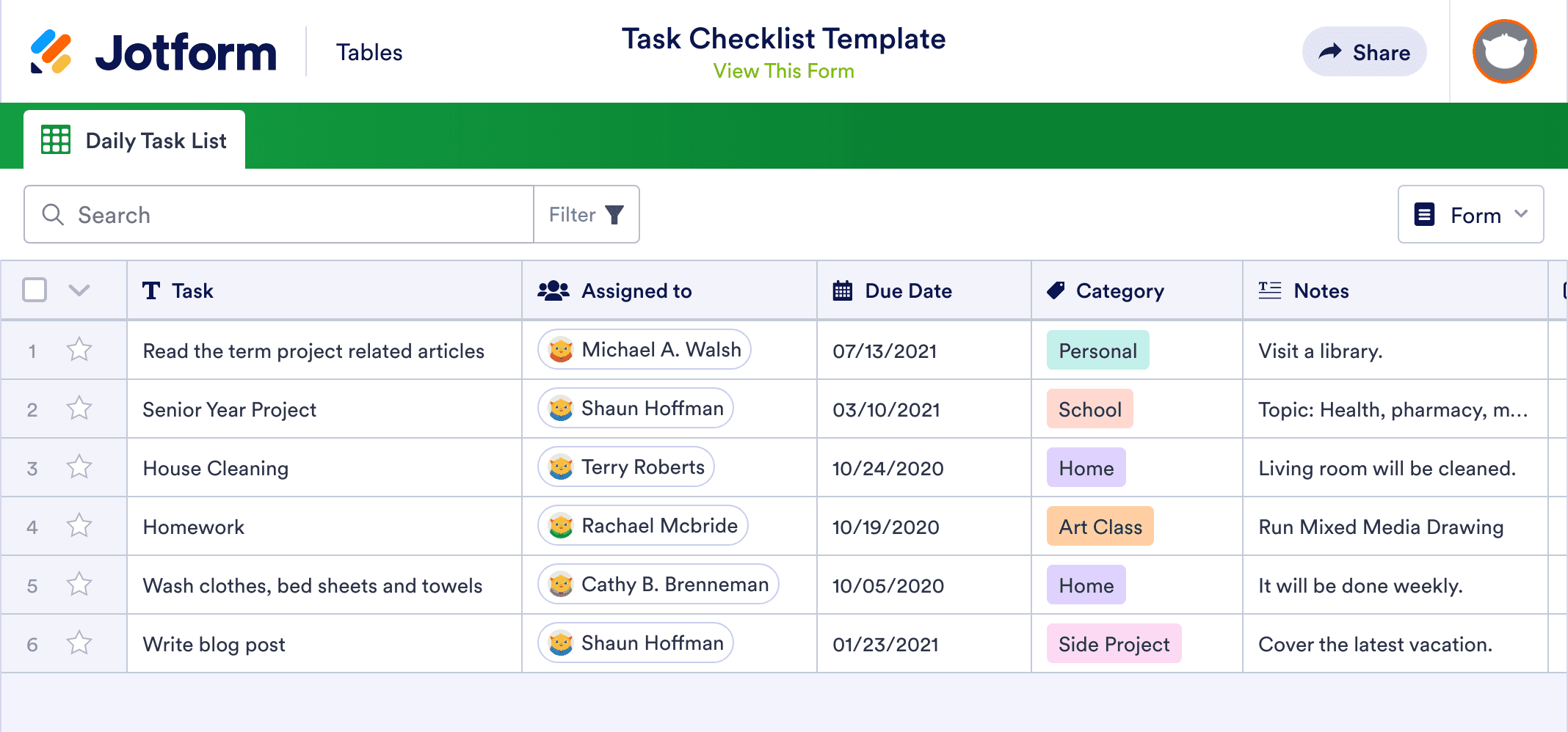 Task Checklist Template