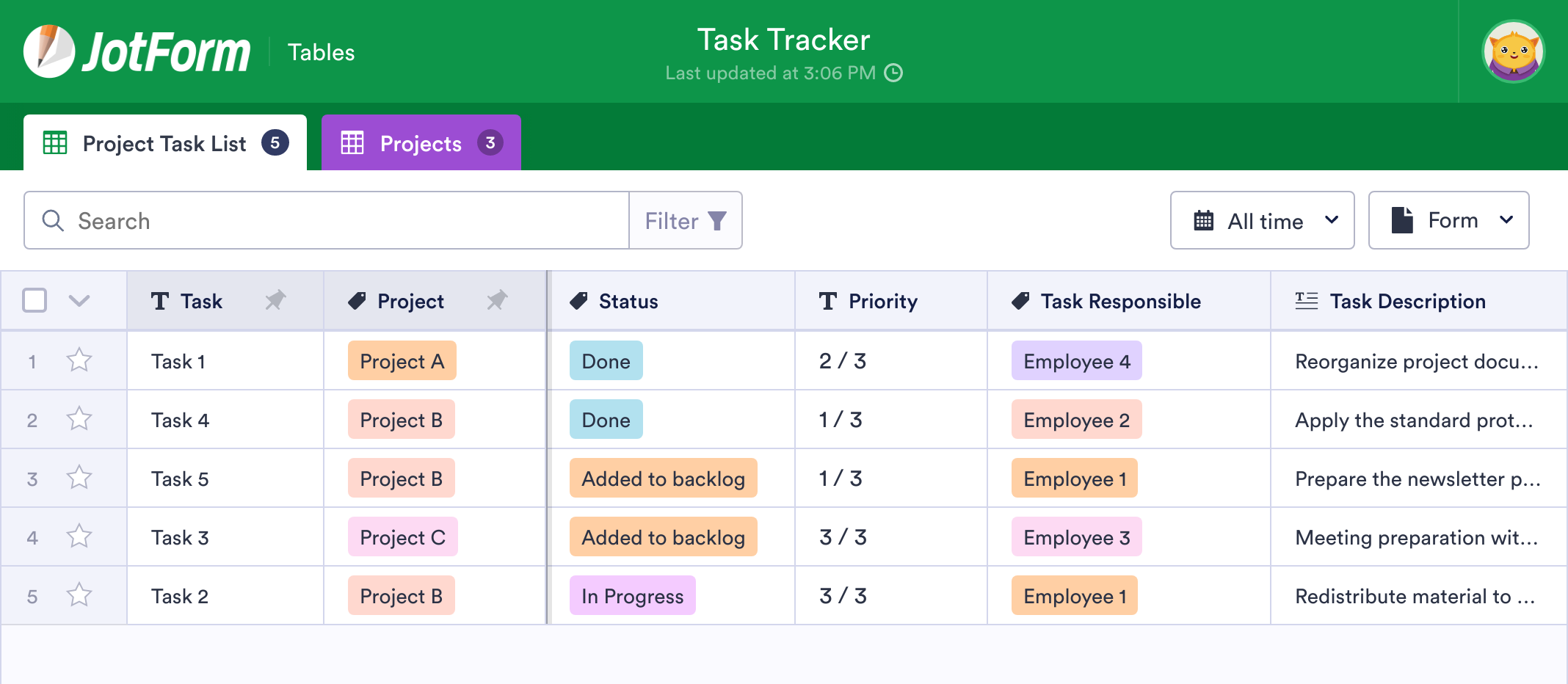 jotform tables