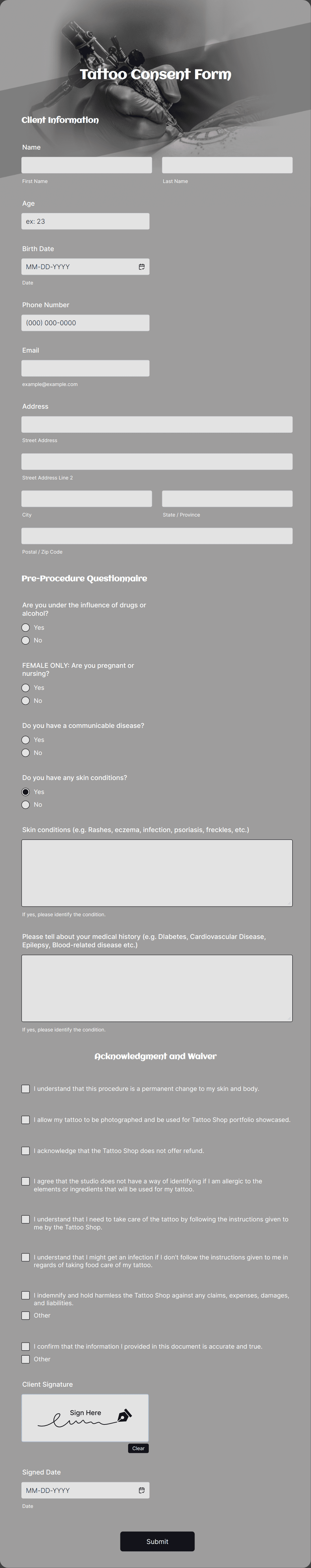 Template tattoo-consent-form