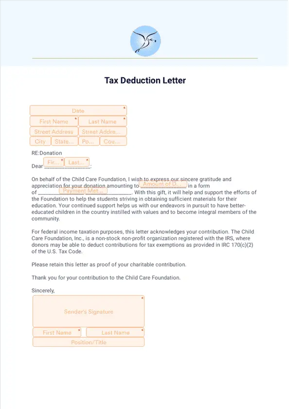 Template tax-deduction-letter