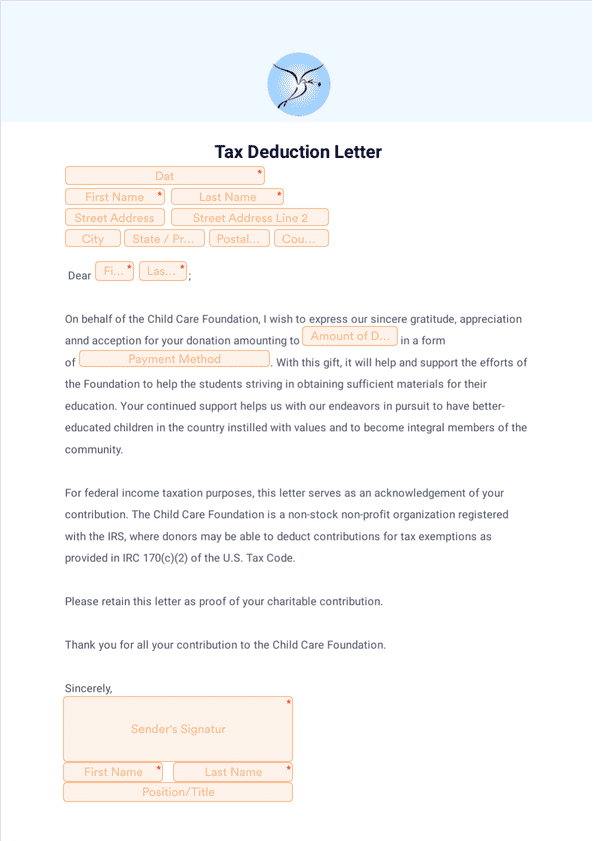 Tax Deduction Letter Sign Templates Jotform