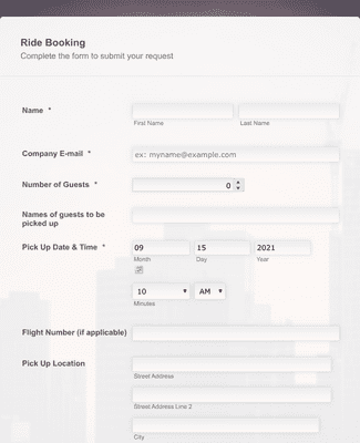 Form Templates: Taxi Booking Form