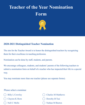 Form Templates: Teacher of the Year Nomination Form