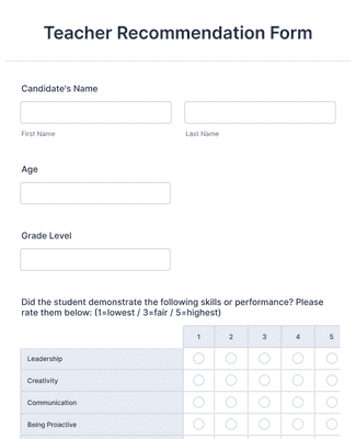 Form Templates: Teacher Recommendation Form