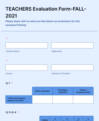 Form Templates: TEACHERS Evaluation Form FALL 2021