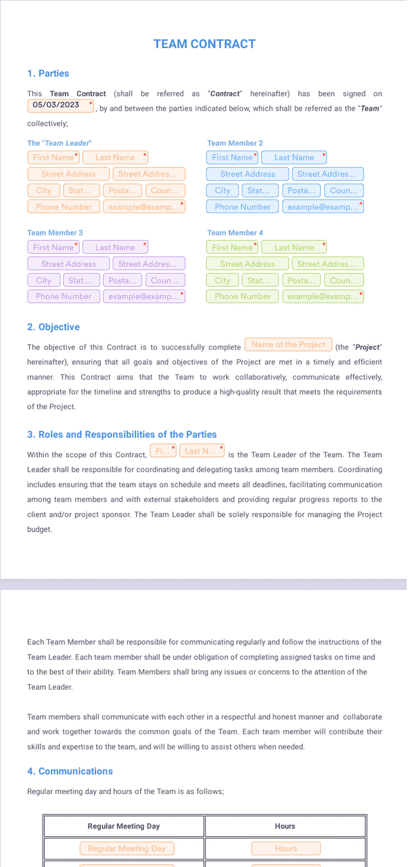 Team Contract Template Sign Templates Jotform