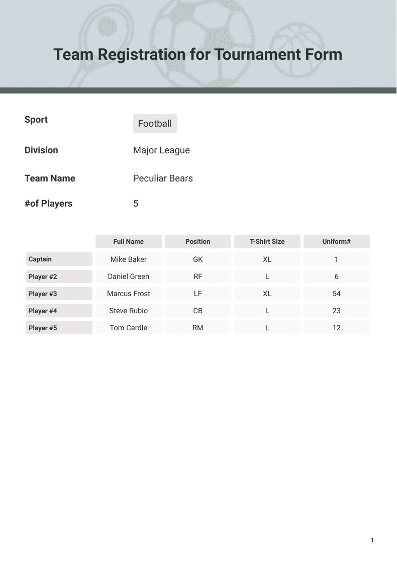 Team Registration for Tournament Form - PDF Templates | Jotform