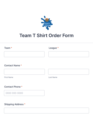 Form Templates: Team T Shirt Order Form
