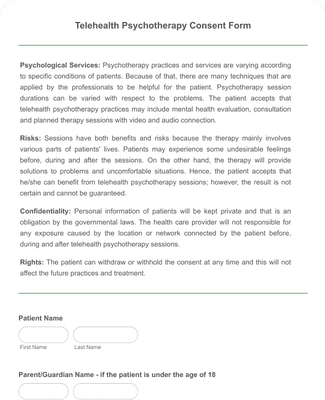 Telehealth Psychotherapy Consent Form