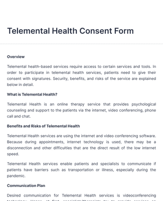 Form Templates: Telemental Health Consent Form