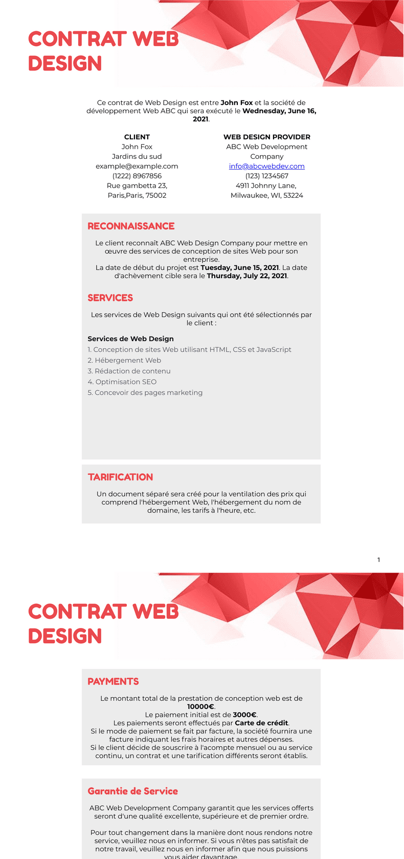 PDF Templates: Template Contrat Web Design