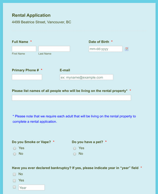 Car Rental Application Form Template | Jotform