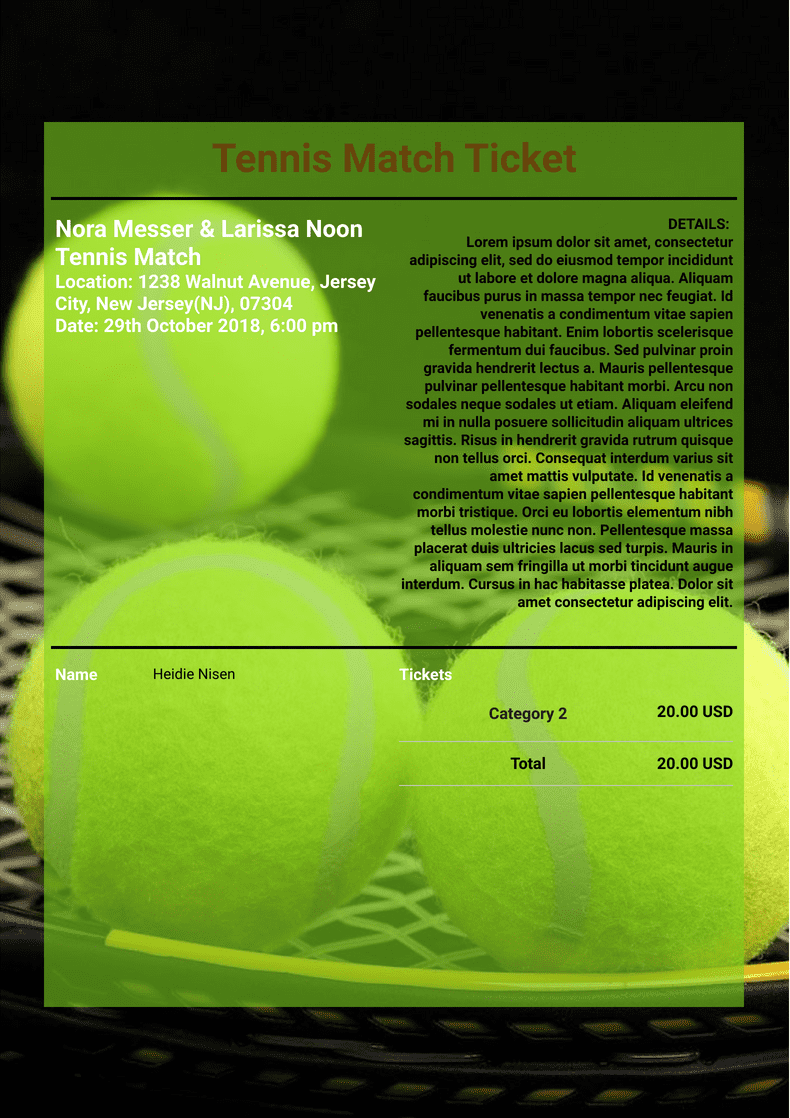 Tennis Match Ticket Template PDF Templates Jotform