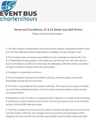 Alfombra Lustre Economía Terms and Conditions Form Bus Hire Form Template | Jotform